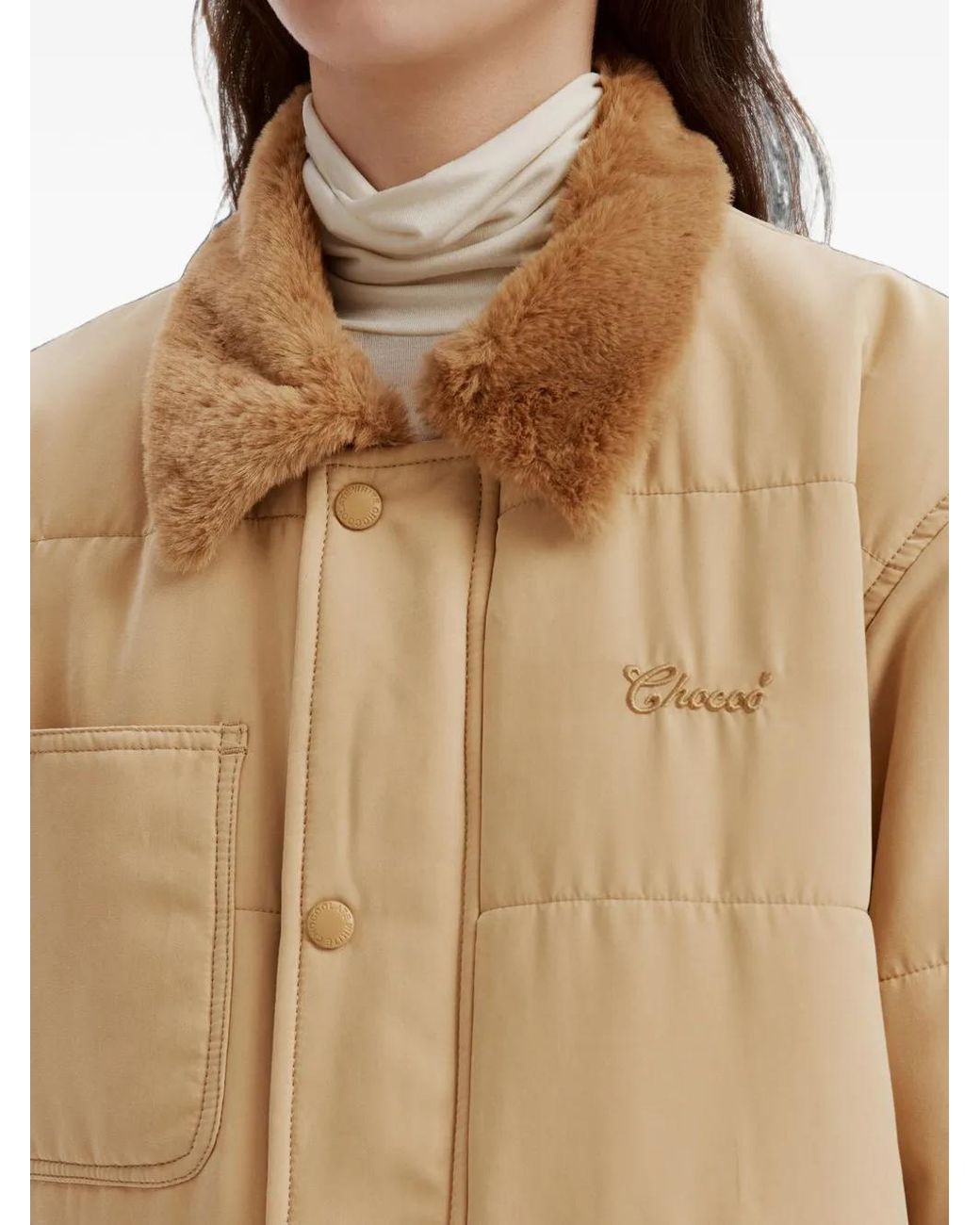 Chocoolate Natural Quilted Faux-Fur Collar Jacket