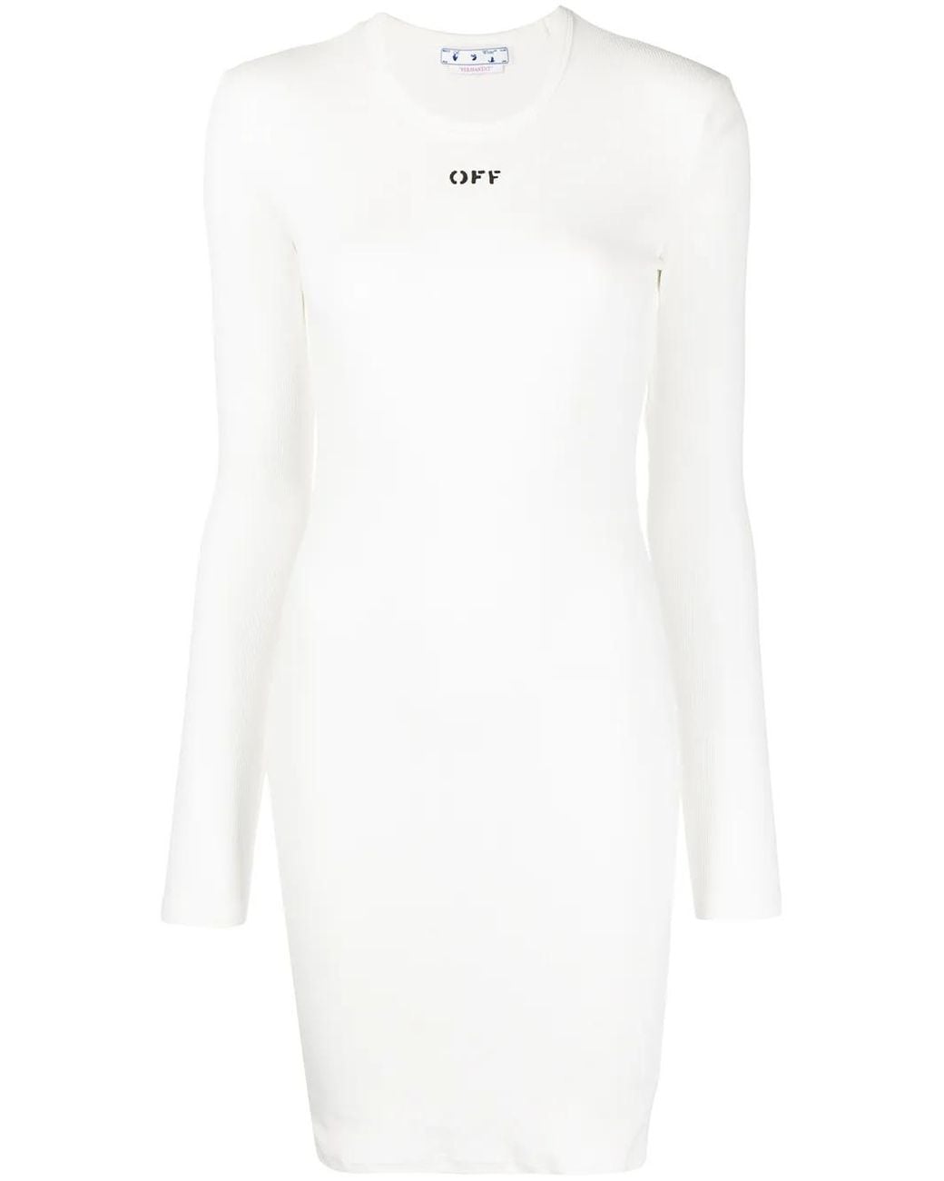 Off-White c/o Virgil Abloh White Logo-Print Long-Sleeved Mini Dress
