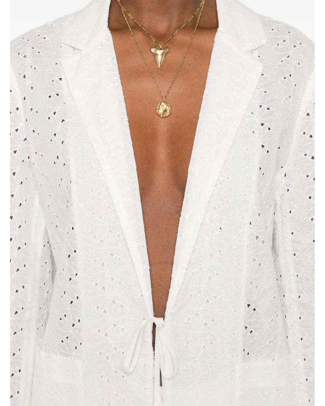 Forte_forte White Eyelet Tie Jacket