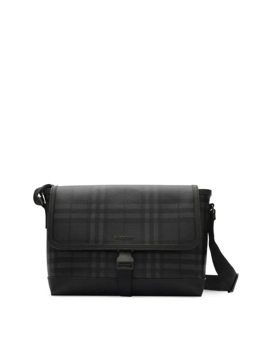 Burberry Black Medium City Check Clip Messenger Bag for men