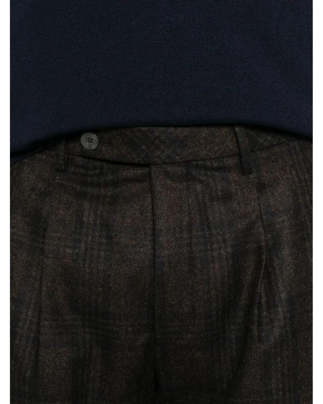GTA Black Dante Check-Pattern Wool Trousers for men