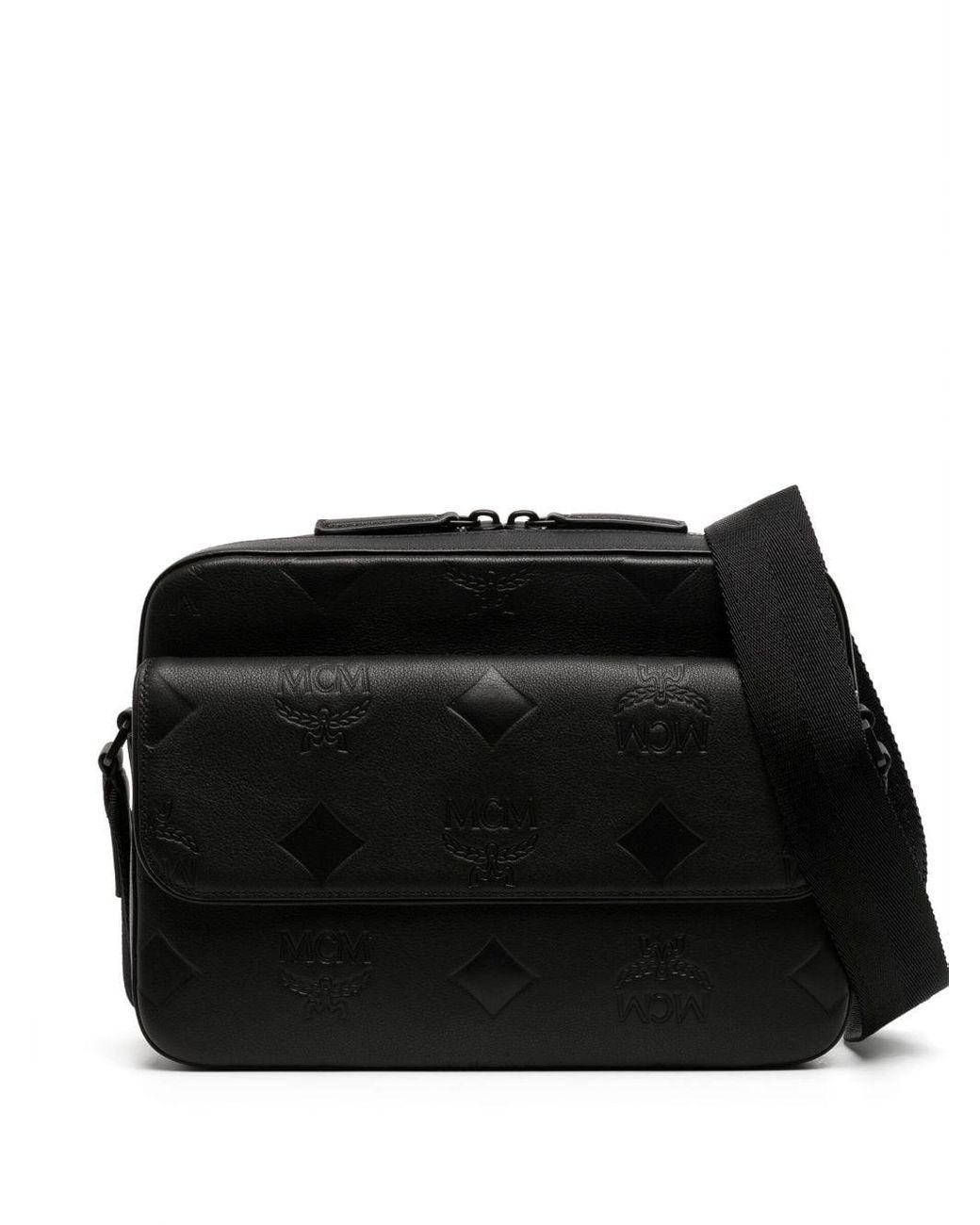 MCM Monogram Leather Messenger Bag in Black Lyst
