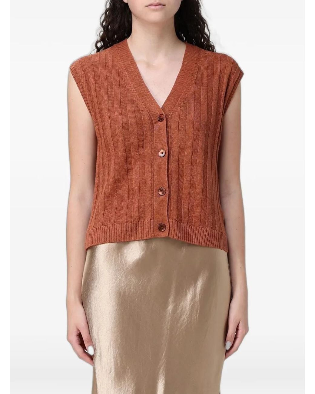 Max Mara Red Ribbed-Knit Linen Gilet