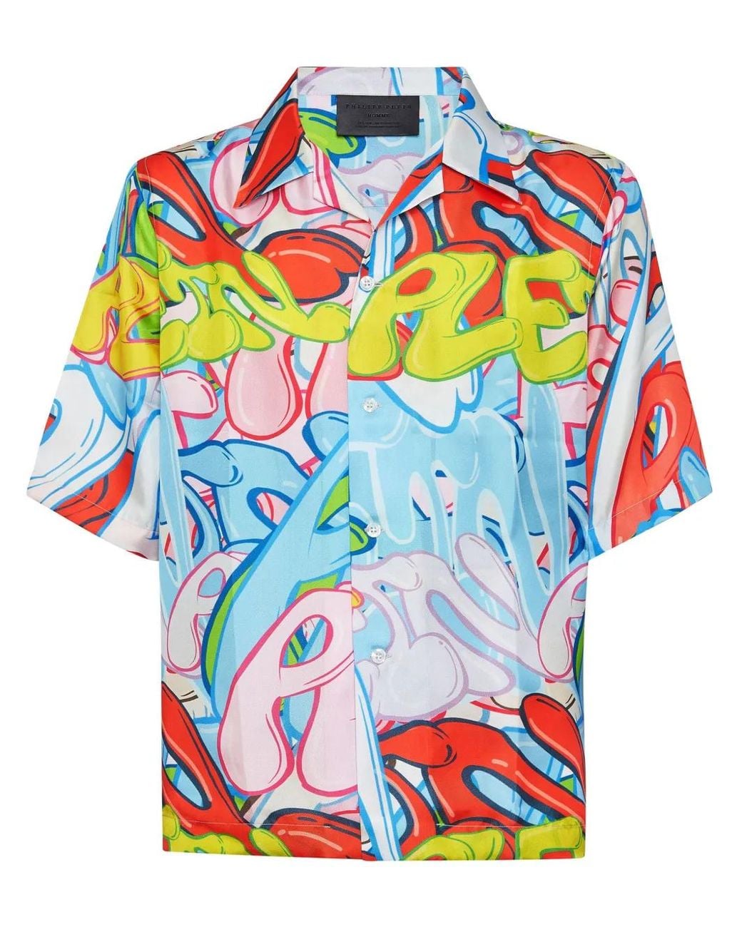 Philipp Plein Blue Bombing Graffiti Silk Shirt for men