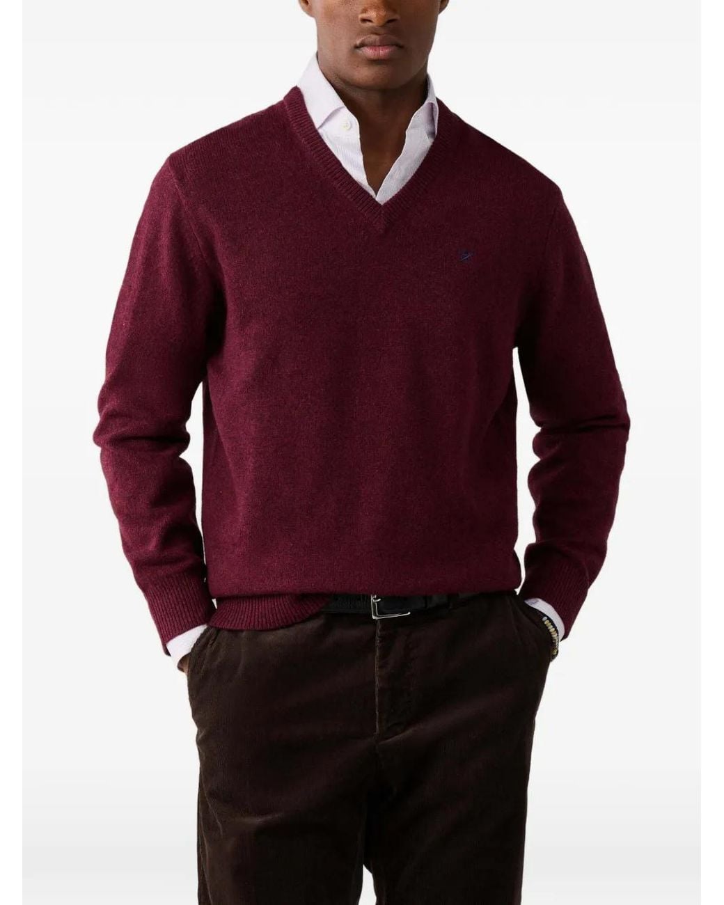 Hackett Red V-Neck Lambswool Sweater for men