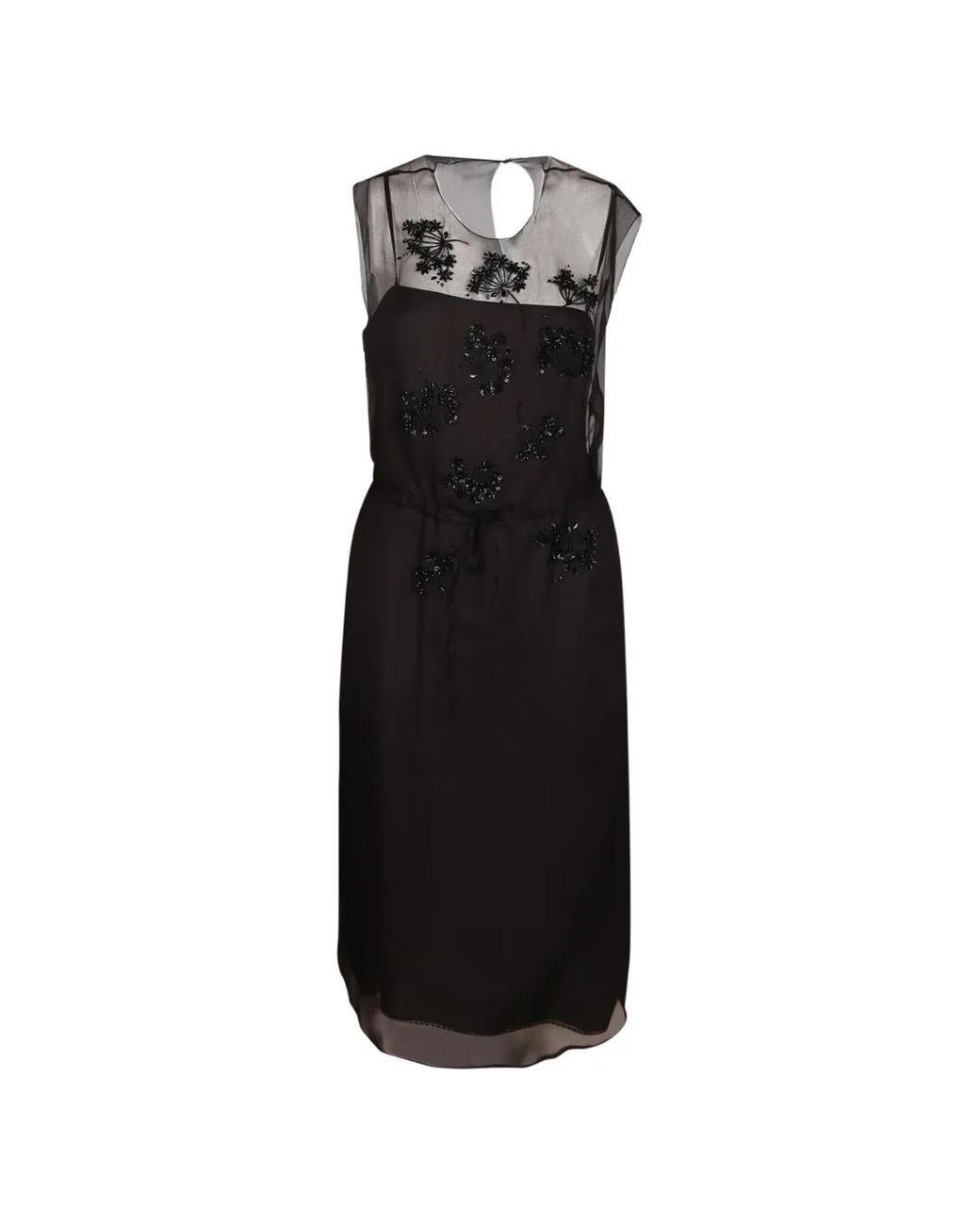 Prada Black Embroidered Silk Cigaline Dress