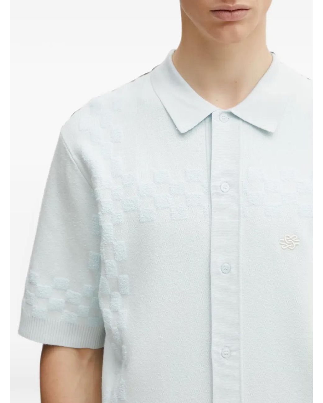 Filling Pieces White Resort Checkered-Knit Short-Sleeve Shirt for men