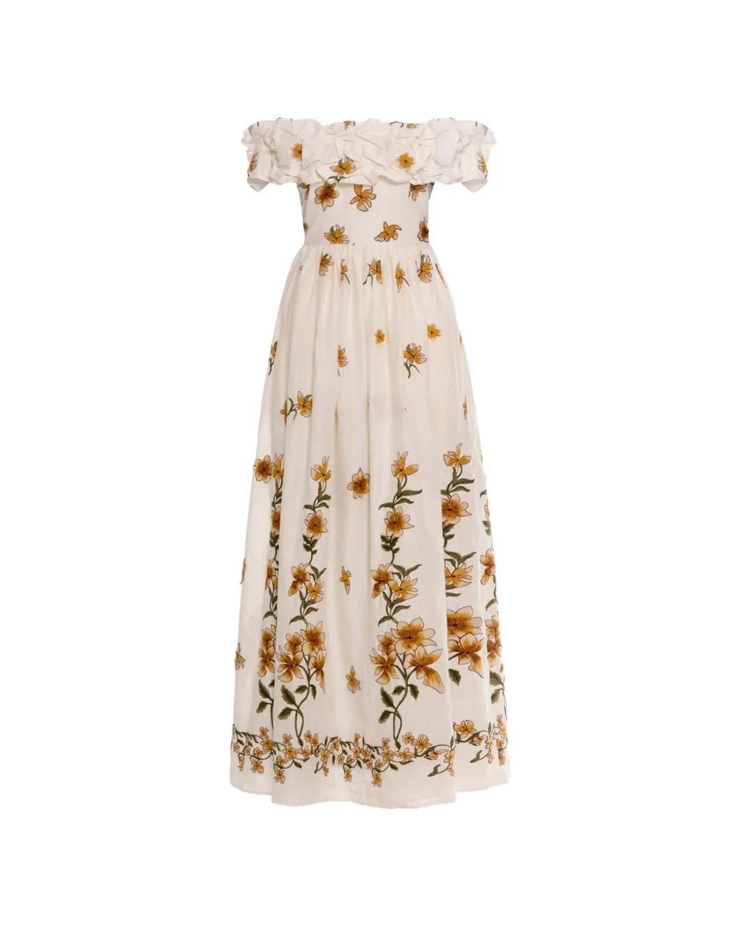 Agua Bendita Metallic Espliego Promesa Ruffled Floral-Embroidered Maxi Dress