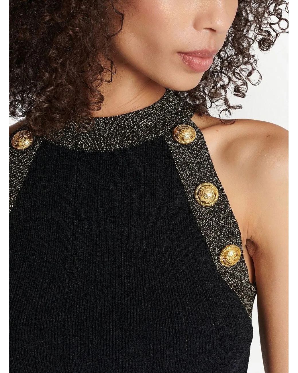 Balmain Black Contrast-Trimmed Knitted Top