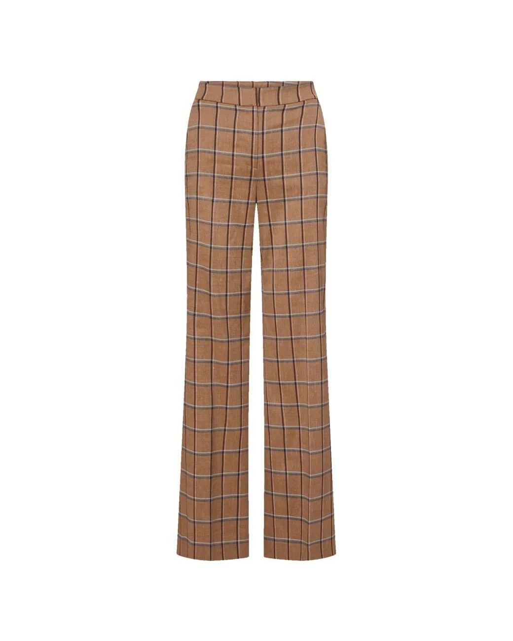 Veronica Beard Natural Check-Pattern Flared Trousers