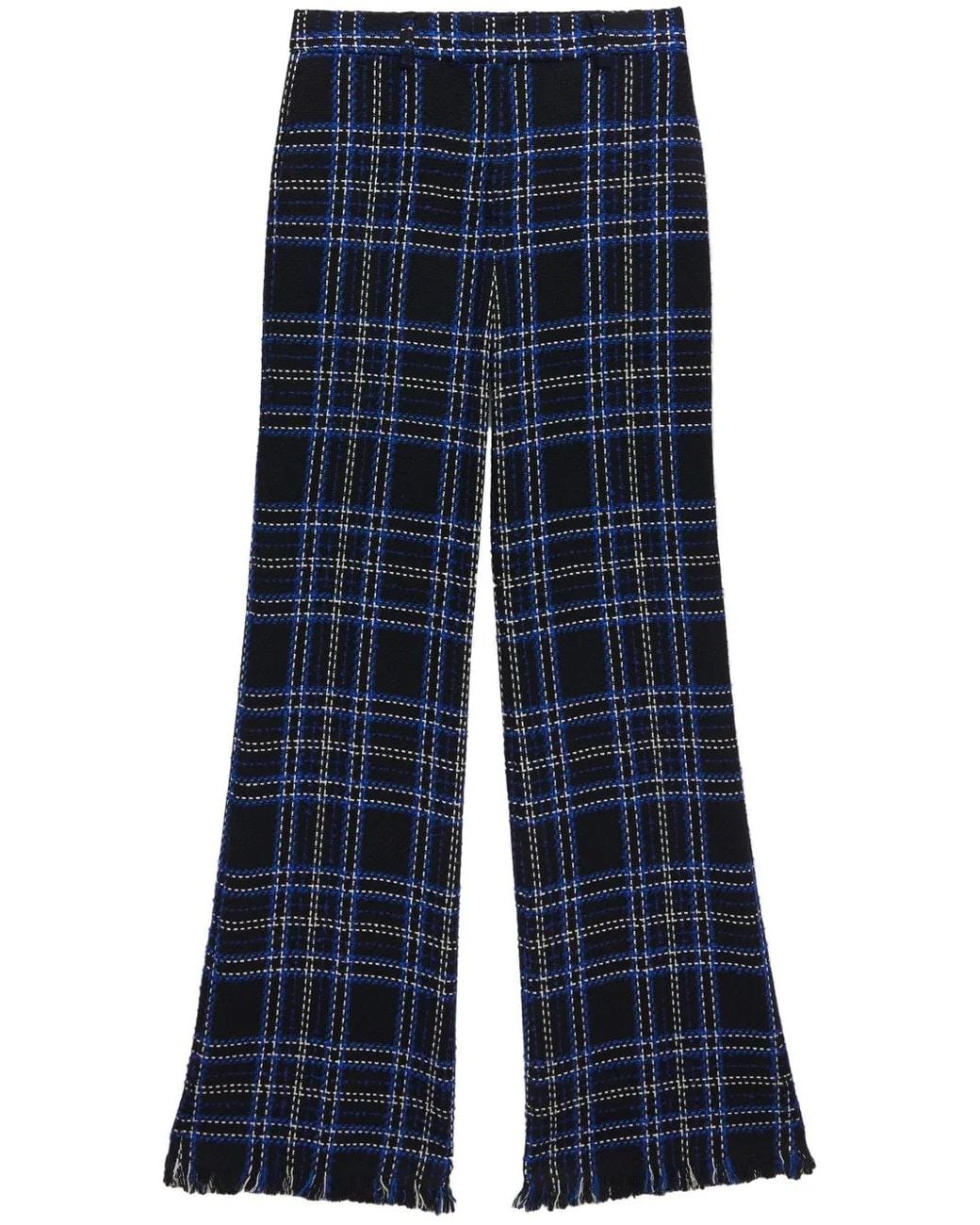 MSGM Blue Checked-Panel Cotton Trousers