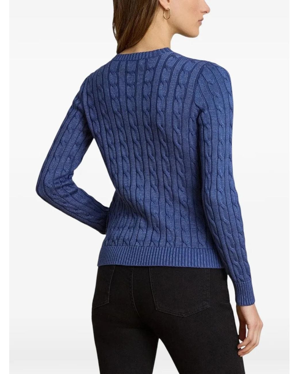 Ralph Lauren Blue Cable-Knit Logo-Embroidered Cardigan