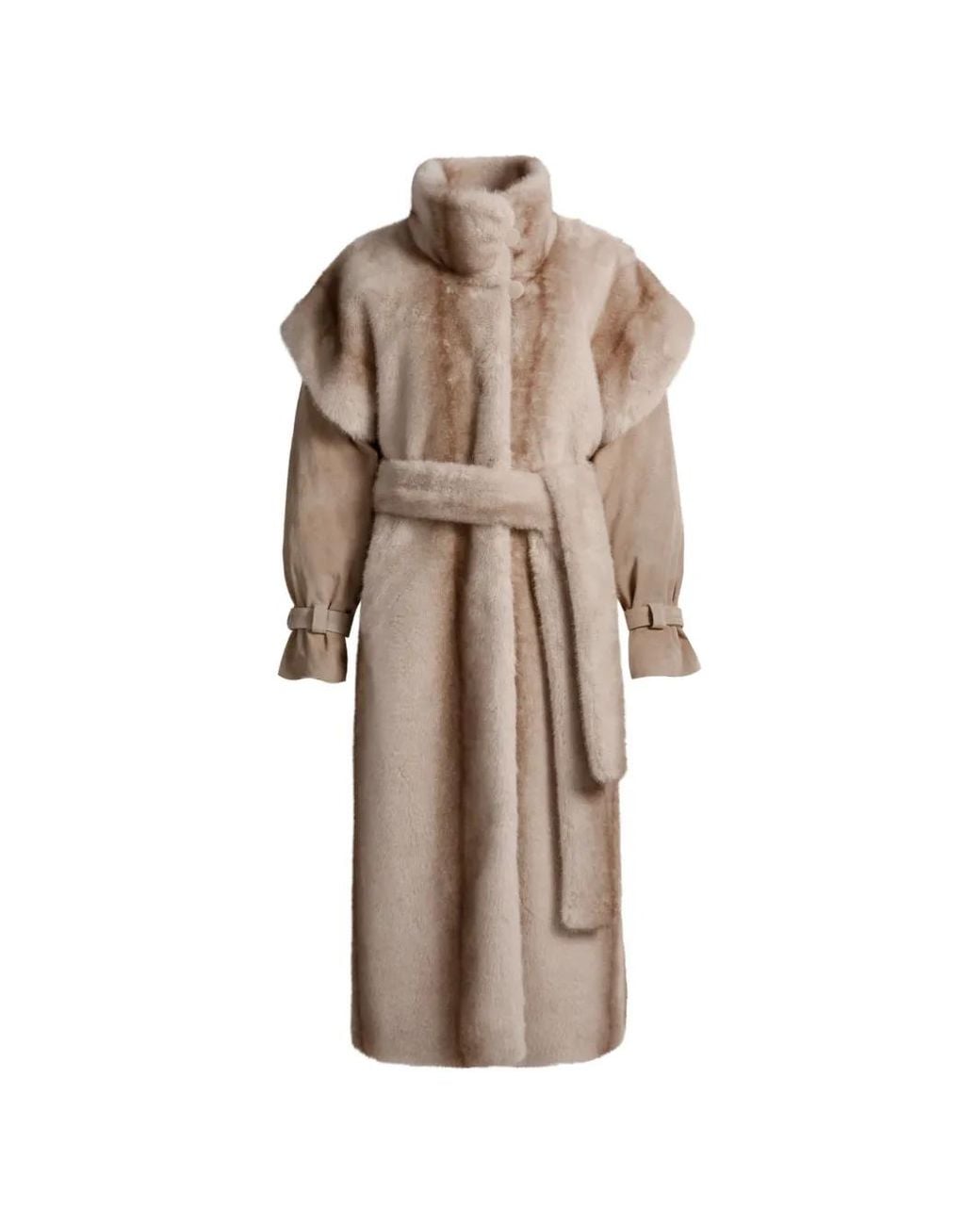 DUCIE Natural Harper Suede-Panel Coat
