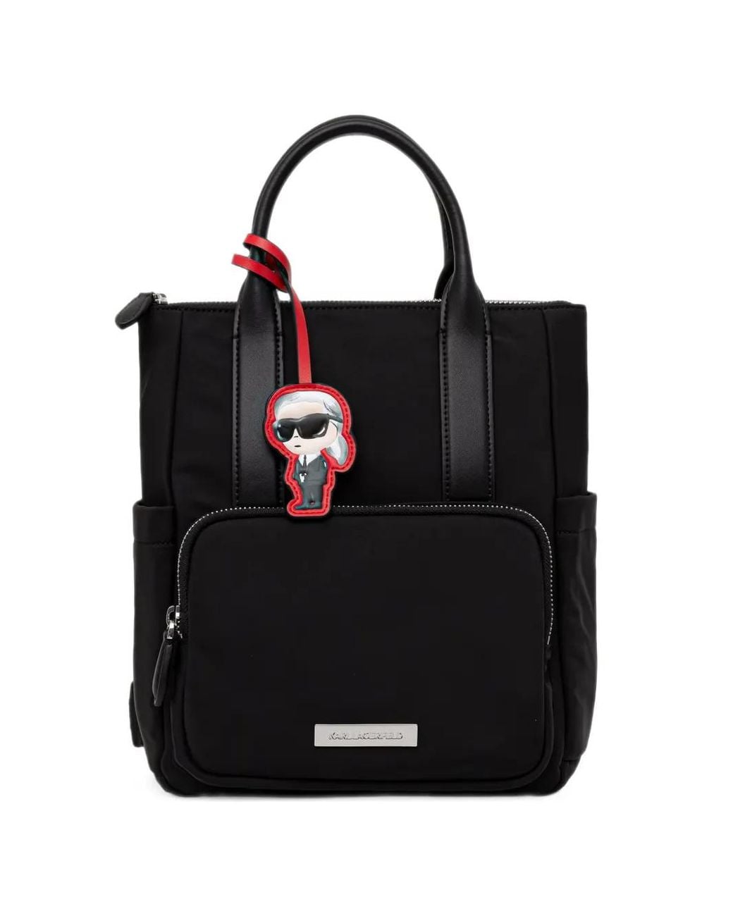 Karl Lagerfeld Black Logo-Plaque Ikonik Charm Backpack