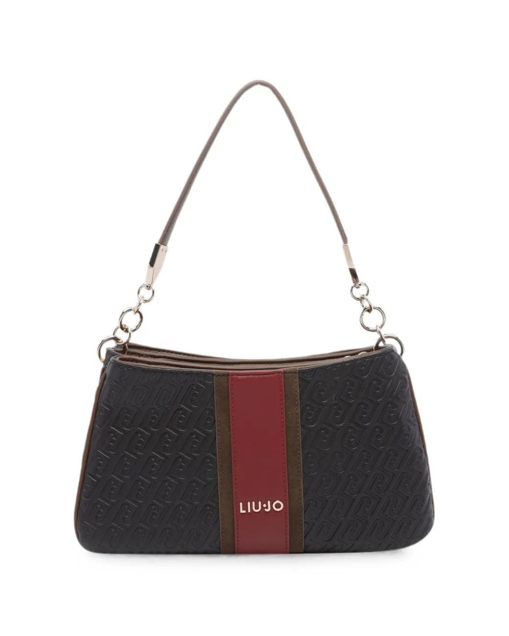 Liu Jo Black Monogram-Embossed Panelled Shoulder Bag