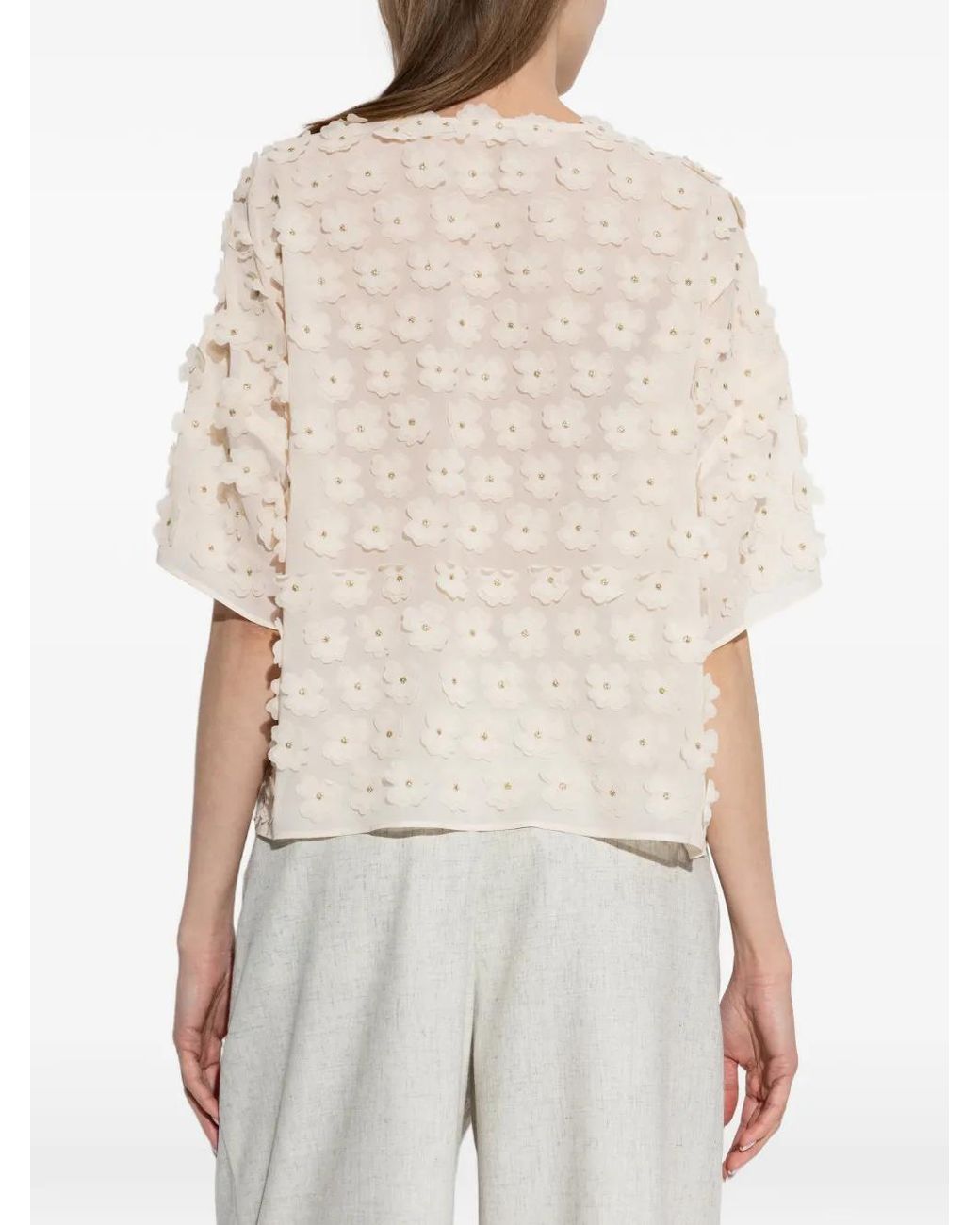 Munthe White Floral-Applique Blouse
