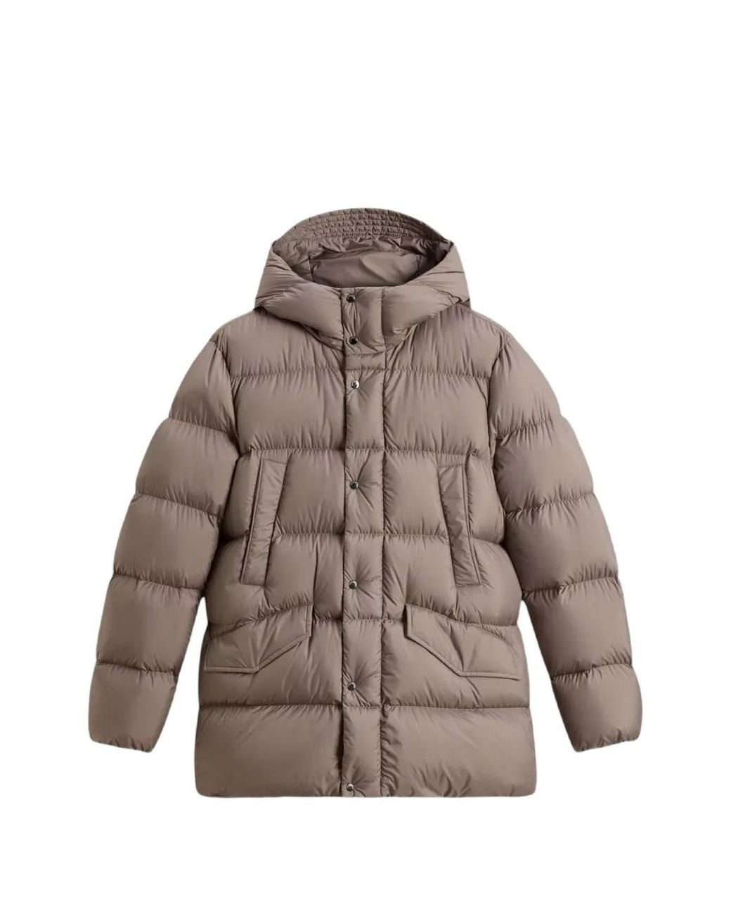Woolrich Brown Cloud Quilted Hooded Jacket for men