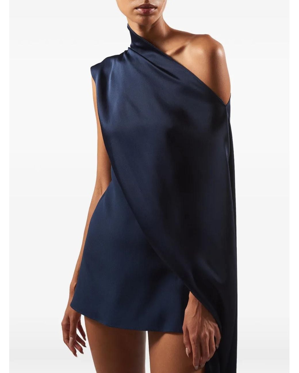 ‎Taller Marmo Blue Berenson Fringed Asymmetric Mini Dress