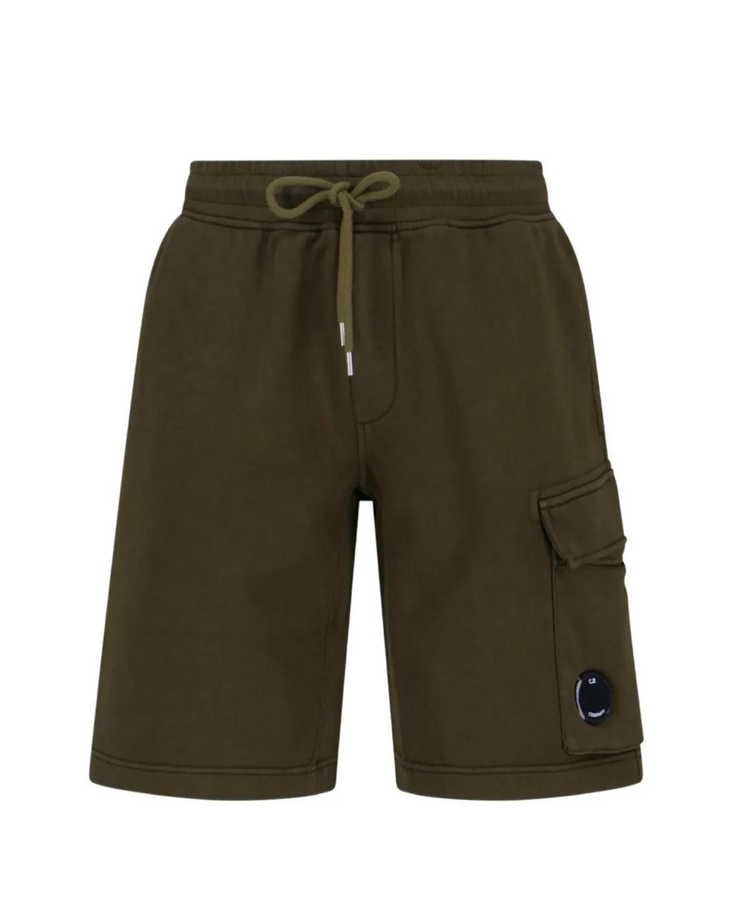 C P Company Green Logo-Patch Pocket Shorts for men