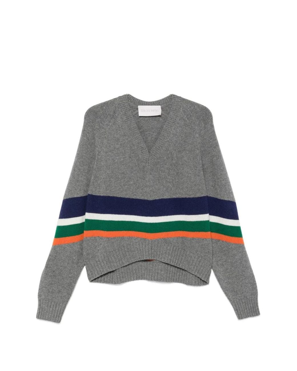 Circus Hotel Gray Striped V-Neck Sweater