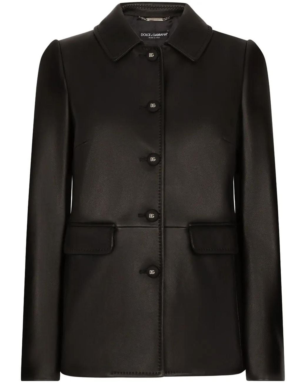 Dolce & Gabbana Black Button-Embossed Leather Jacket