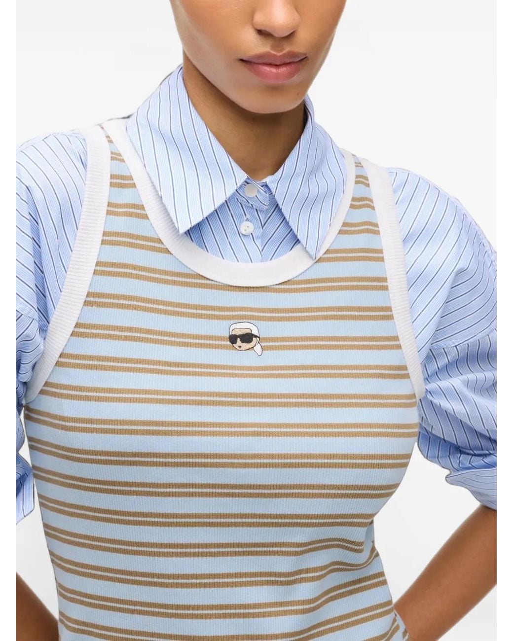 Karl Lagerfeld Gray Ikon Striped Tank Top