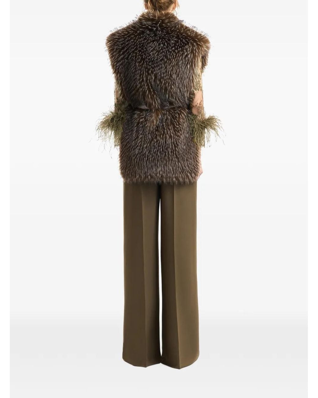Gemy Maalouf Brown Belted Faux-Fur Gilet