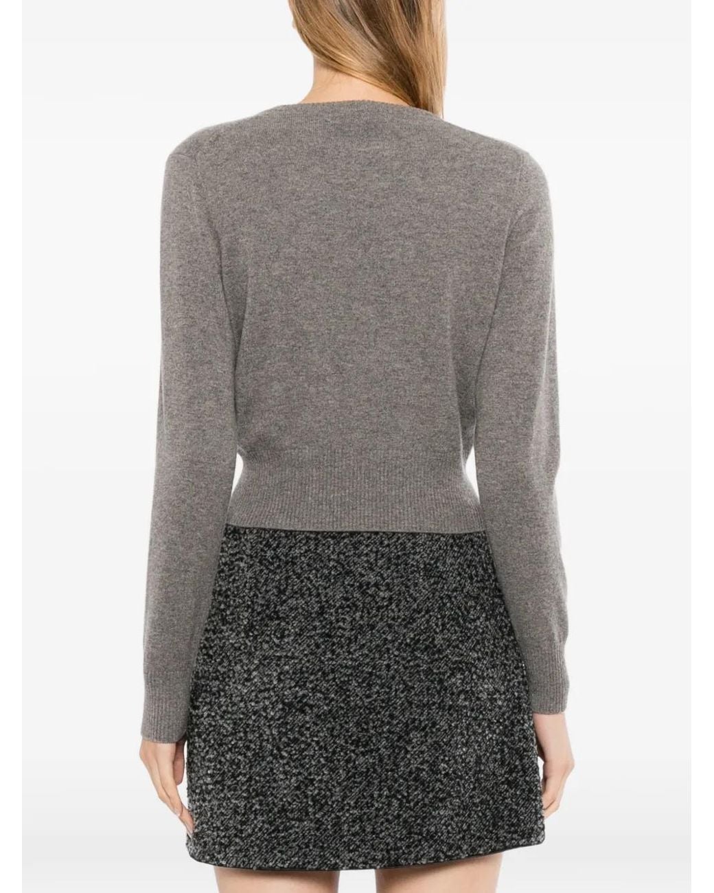 N.Peal Cashmere Gray Covered-Button Cashmere Cardigan
