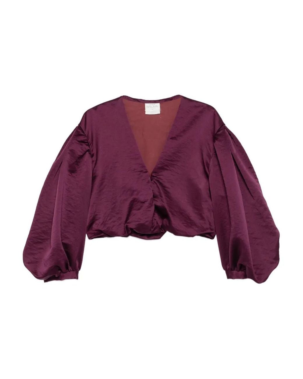 Forte_forte Purple Balloon-Sleeve V-Neck Top