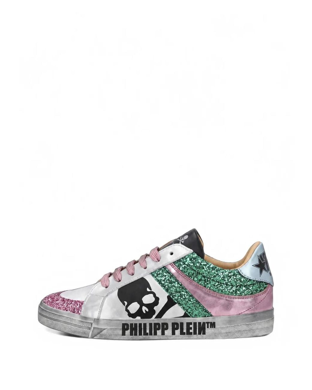 Philipp Plein White Baskets En Cuir Nappa À Paillette