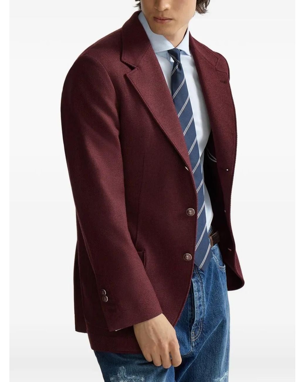Brunello Cucinelli Purple Cashmere Panama Deconstructed Blazer With Patch Pockets And Metal Buttons for men