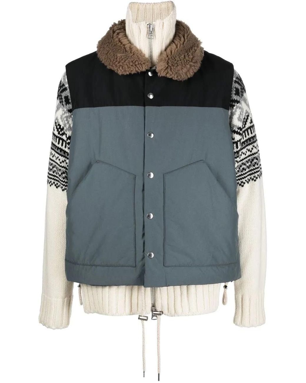Sacai Blue Padded Shearling-Collar Jacket for men