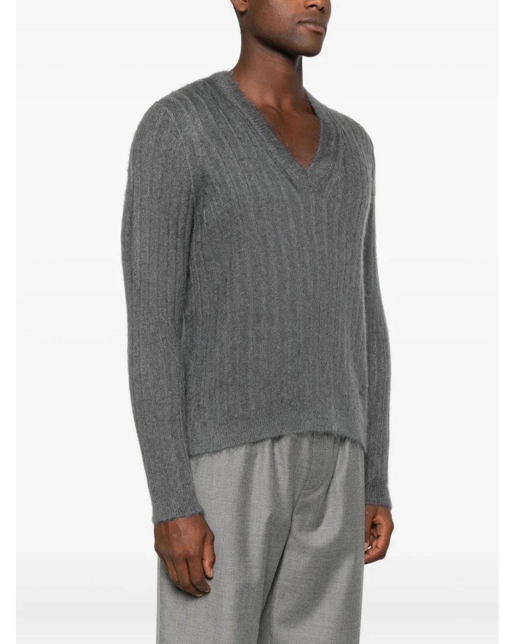 Fendi Gray V-Neck Sweater for men