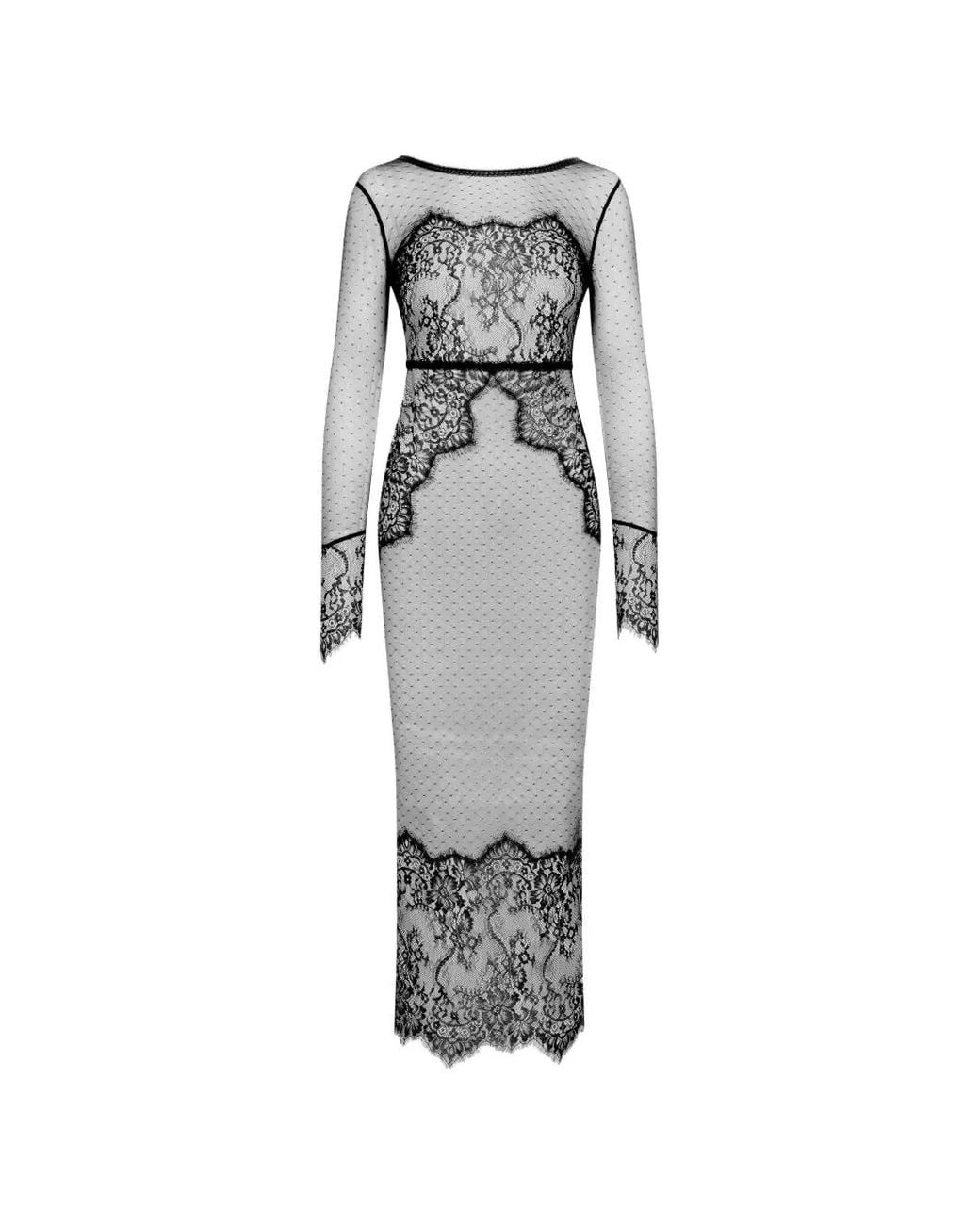 Scandale Gray Babydoll Lace-Panelled Maxi Dress