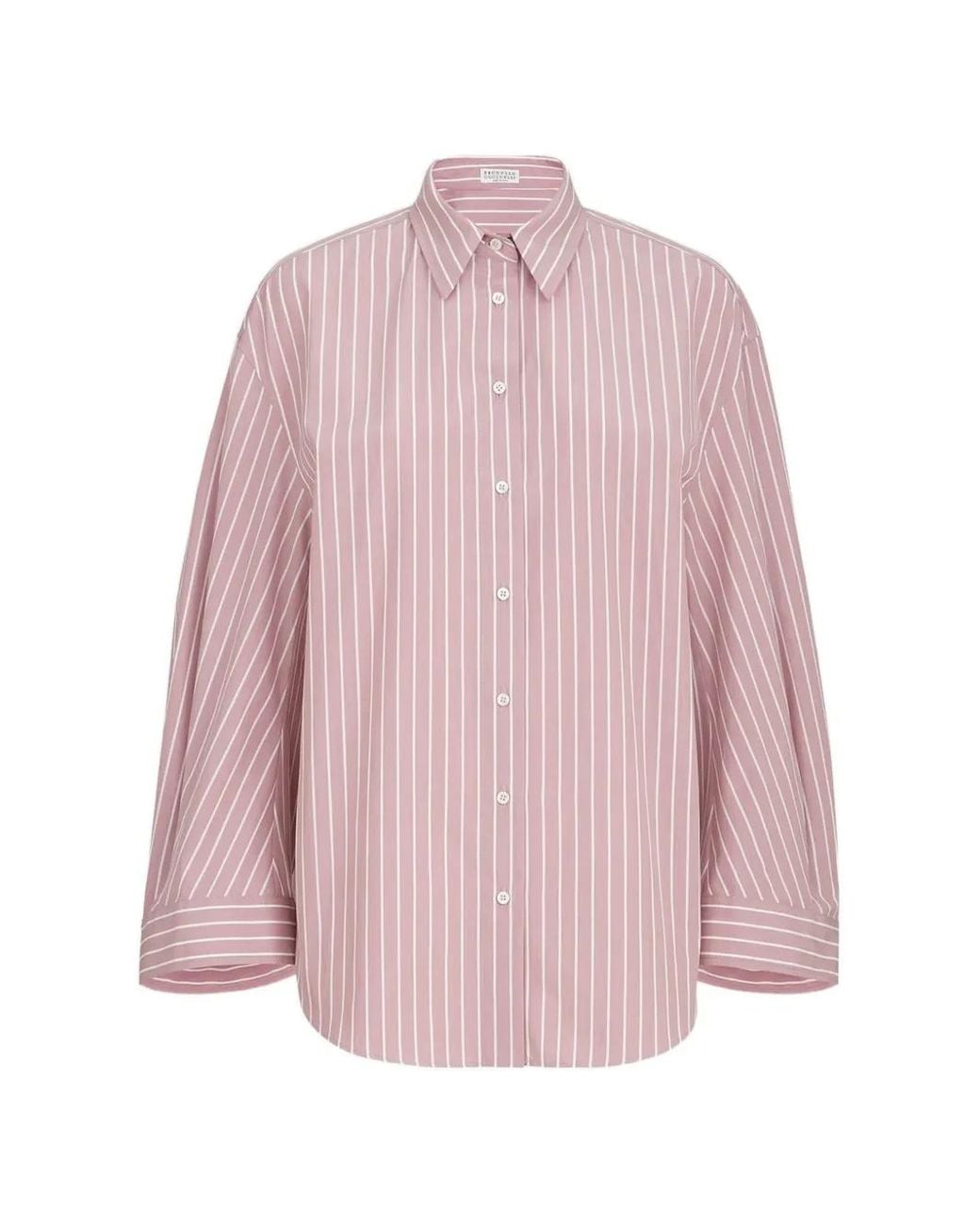 Brunello Cucinelli Pink Striped Cotton Poplin Shirt