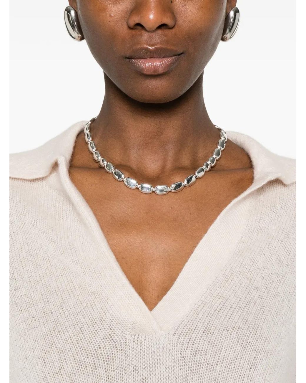 Tom Ford White Ultra-Soft Cashmere-Silk Oversized Open Polo Collar Sweater