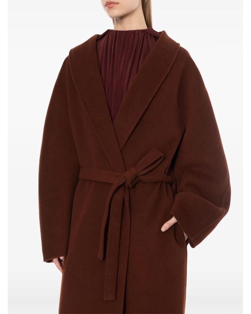 Philosophy Di Lorenzo Serafini Brown Shawl-Lapels Belted Midi Coat