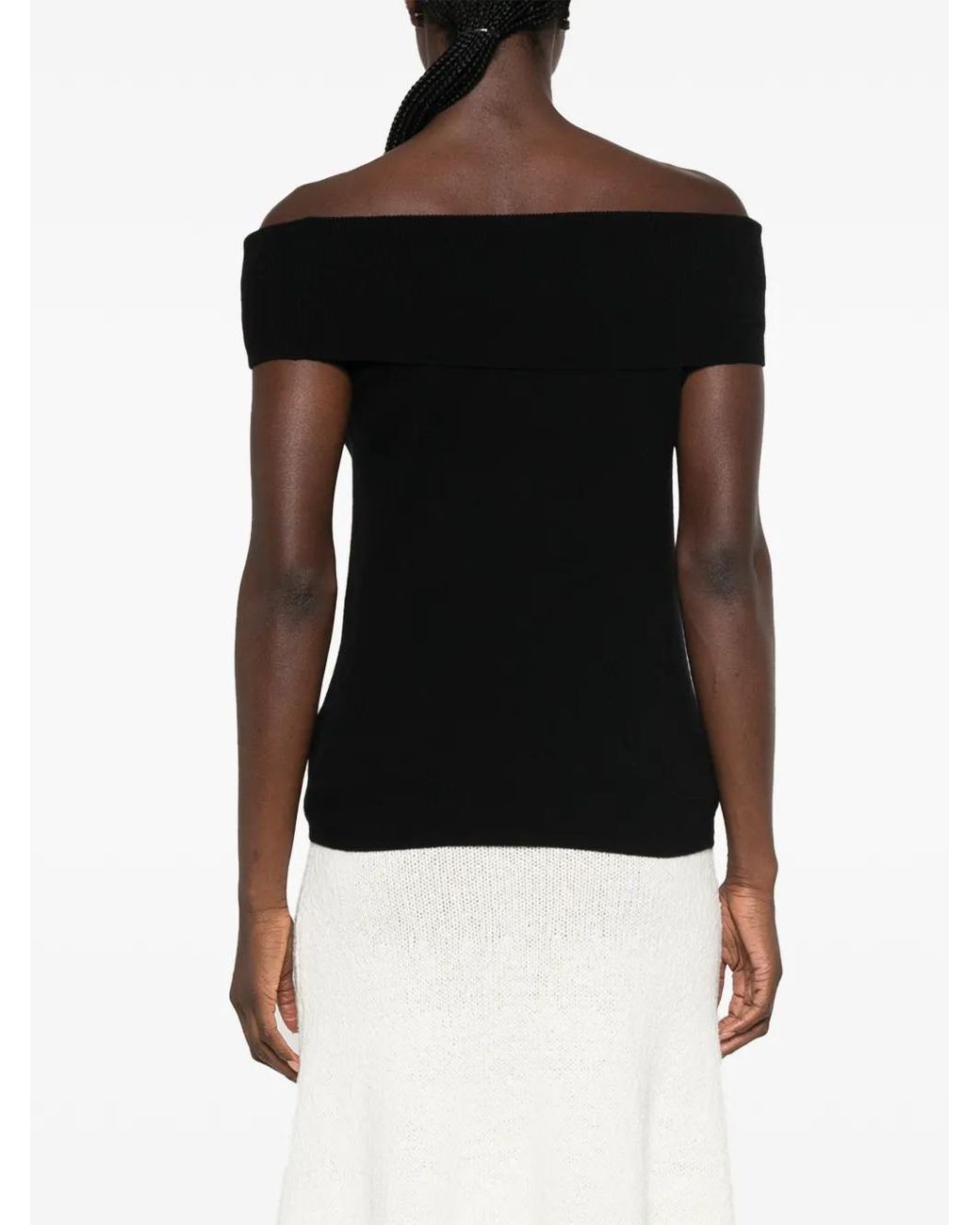 Le Petite Pulle Black Off-Shoulder Ribbed-Knit Top