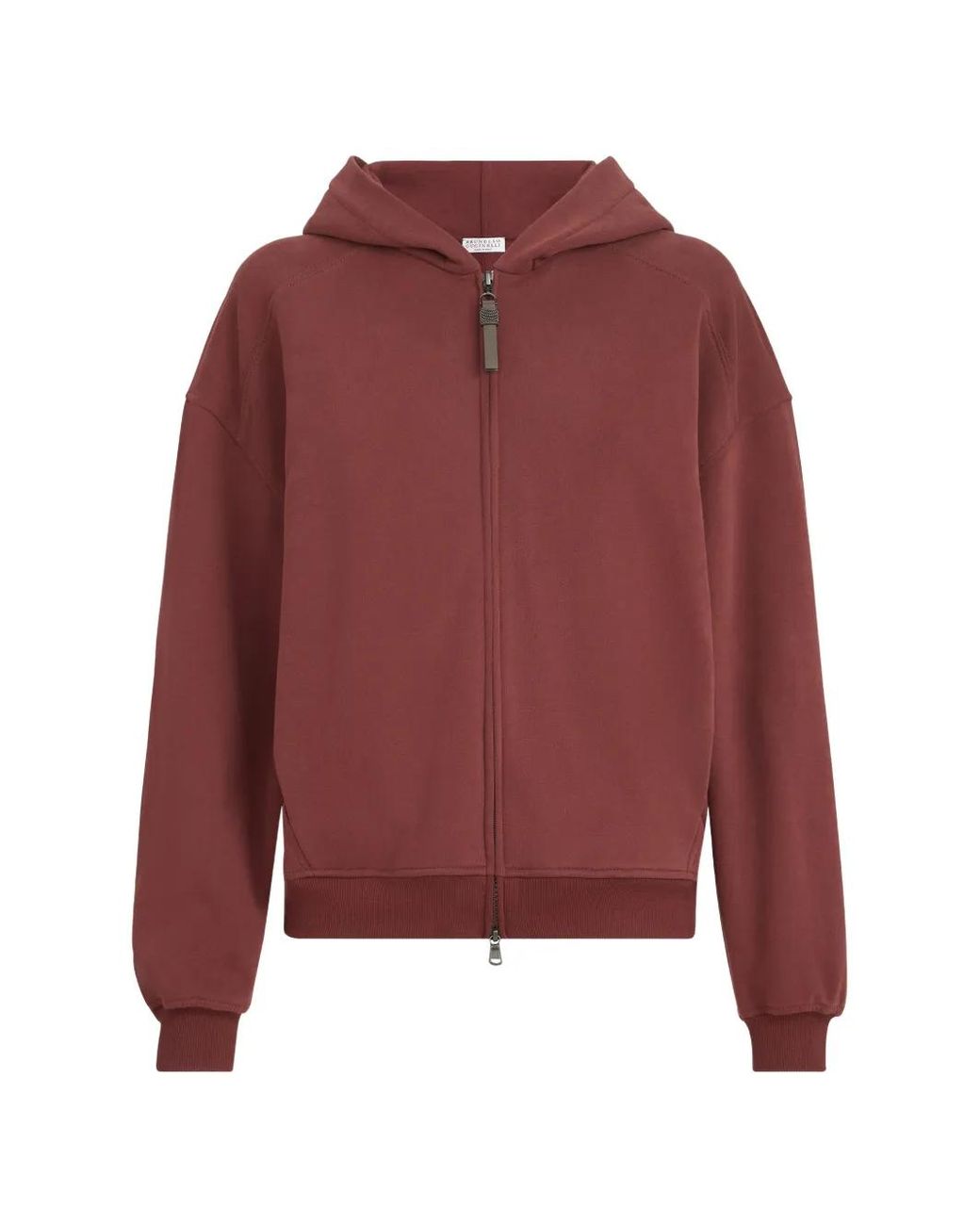 Brunello Cucinelli Red Cotton Smooth French Terry Topwear With Shiny Zipper Pull