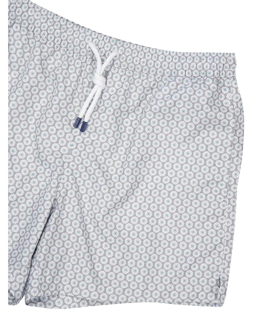 Fedeli Blue Geometric-Print Swim Shorts for men