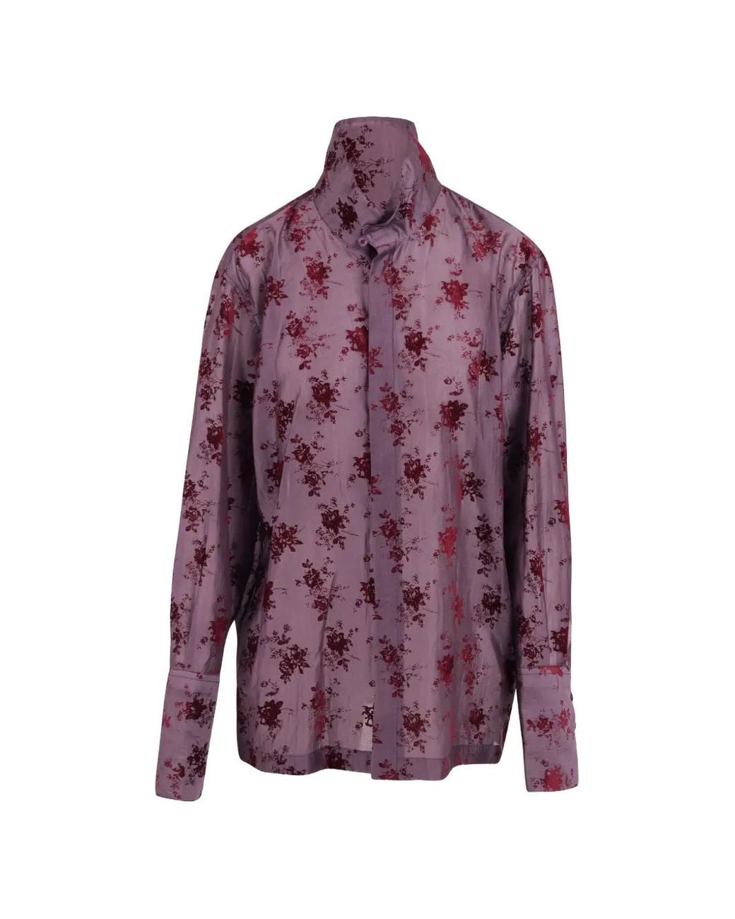 Thelatest Purple Floral-Print High-Neck Shirt