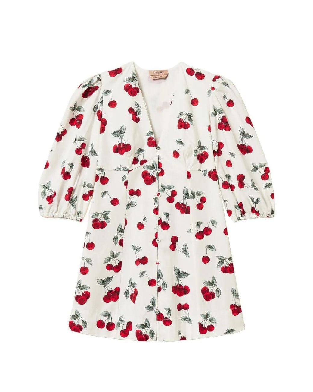 Twinset White Short Poplin Dress With Cherry Print