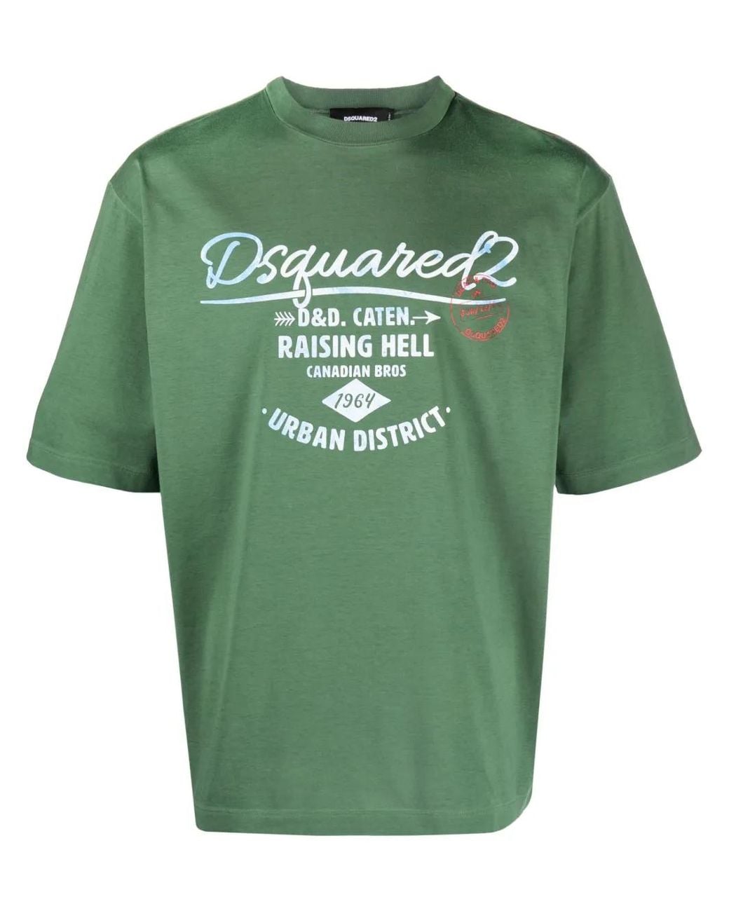 DSquared² Green Logo-Print Cotton T-Shirt for men