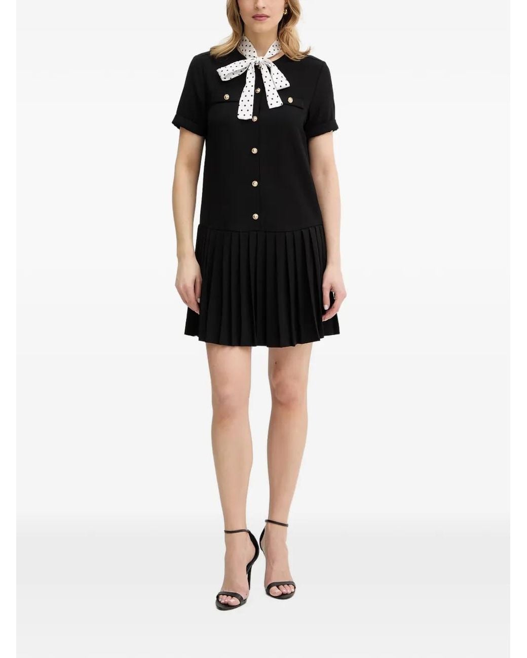 Silvian Heach Black Robe Plissée À Détail De Foulard