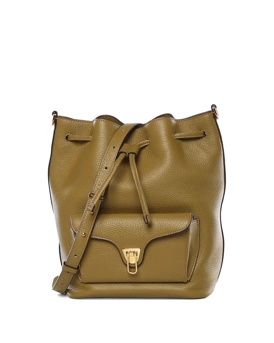 Coccinelle Green Beat Generation Drawstring Pocket Leather Bucket Bag