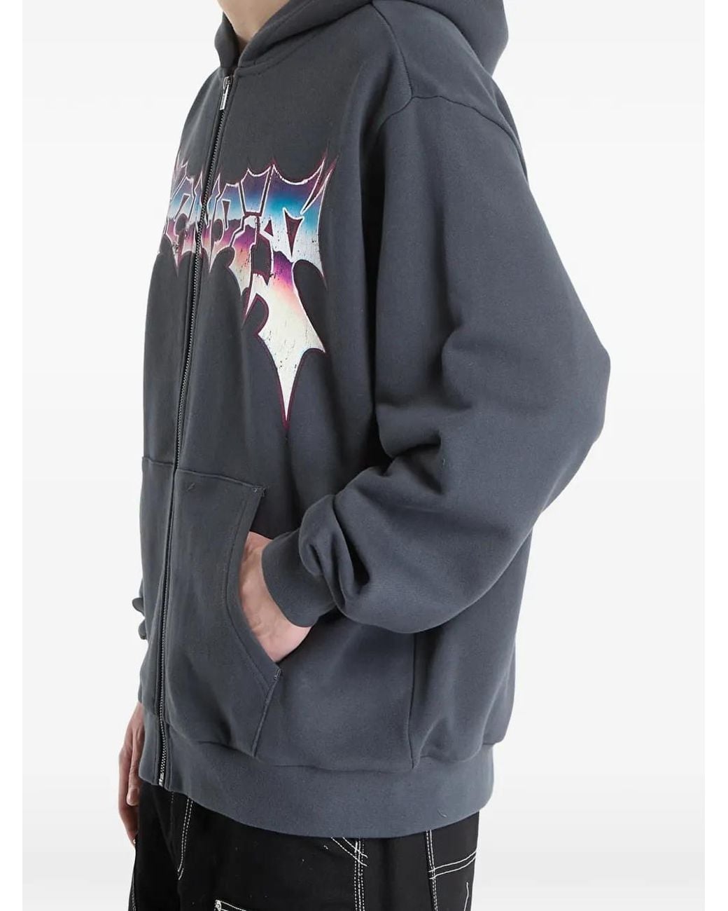 RIPNDIP Gray Noid Graphic-Print Zip-Up Hoodie for men