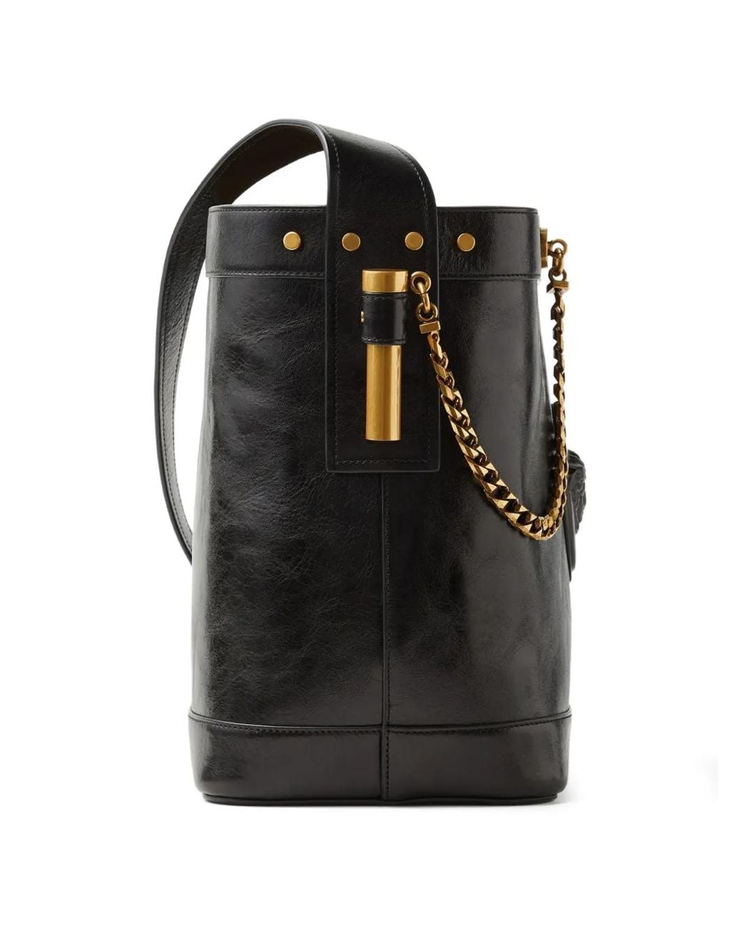 Versace Black Pivot Small Leather Bucket Bag