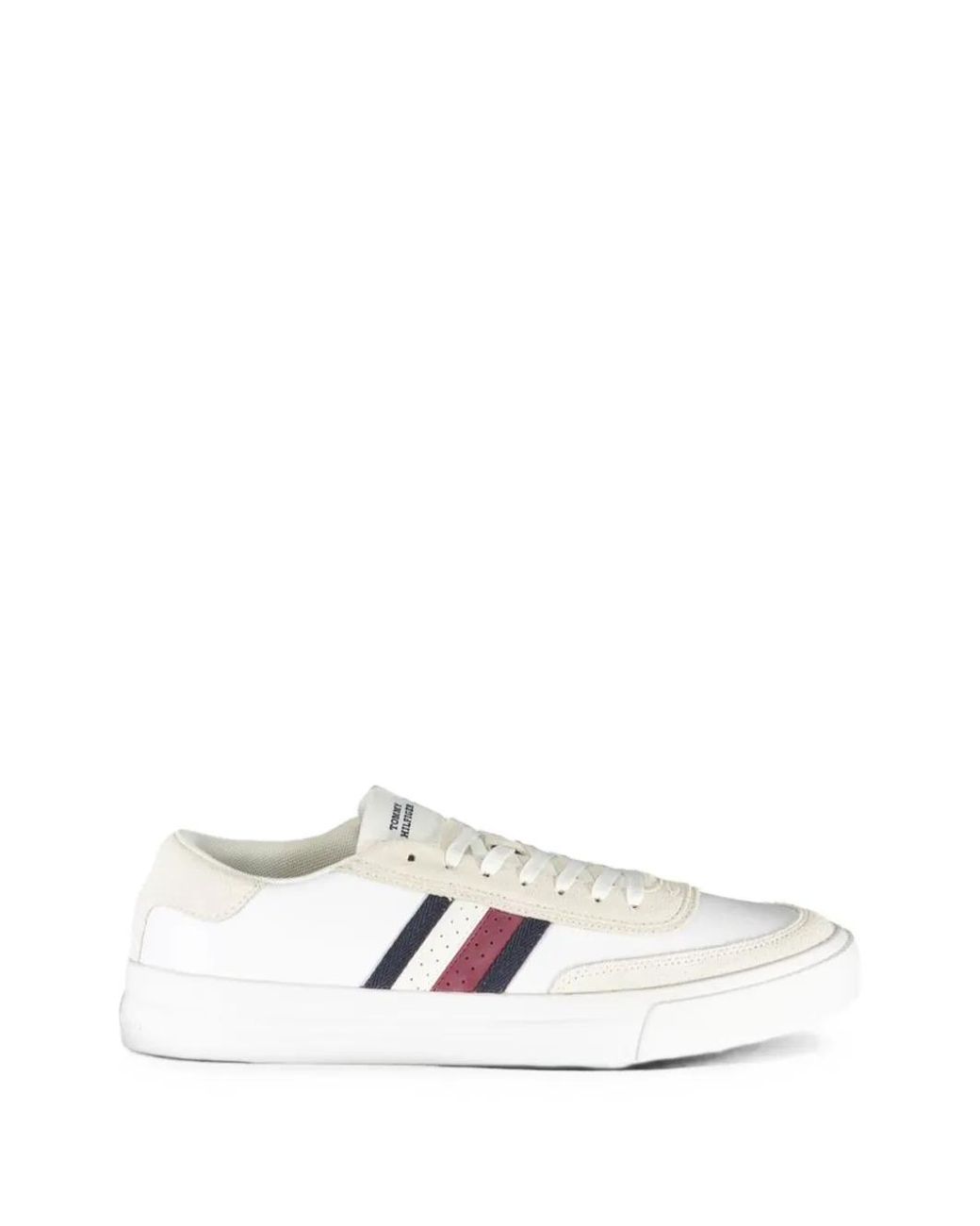 Tommy Hilfiger White Suede-Panelled Striped Sneakers for men
