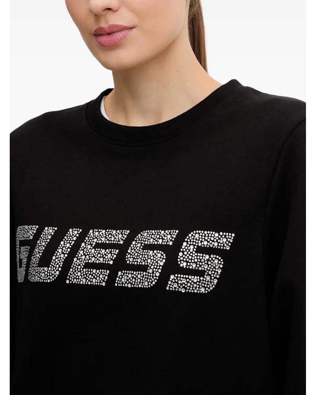 Guess Black Rhinestone-Embellished Cropped Sweatshirt