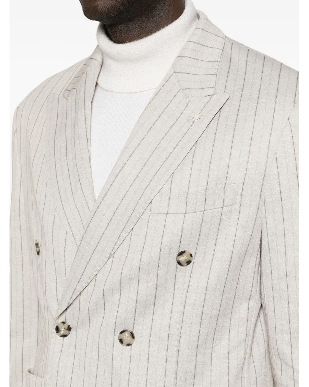 Manuel Ritz White Double-Breasted Regimental-Stripe Blazer for men
